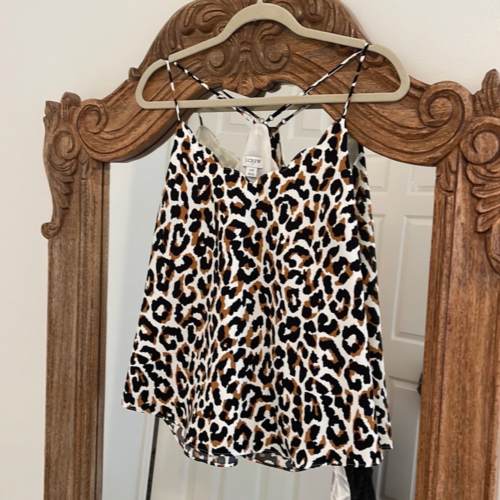 J crew scalloped leopard cami